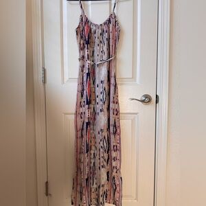 Tucker sleeveless Dress aztec print Scoop neck 100% silk maxi/midi dress Petite